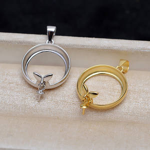 WENCHI Mabei Colgante Redondo de Plata S925, Soporte Vacío para Perla de 15.5mm, Componente DIY para Fabricación de Joyas y Collares - Product Image 1