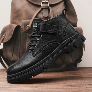 Bottes Martin pour hommes en cuir véritable, bout rond, semelle en caoutchouc antidérapante, automne, décontractées, pour le travail - Product Image 3