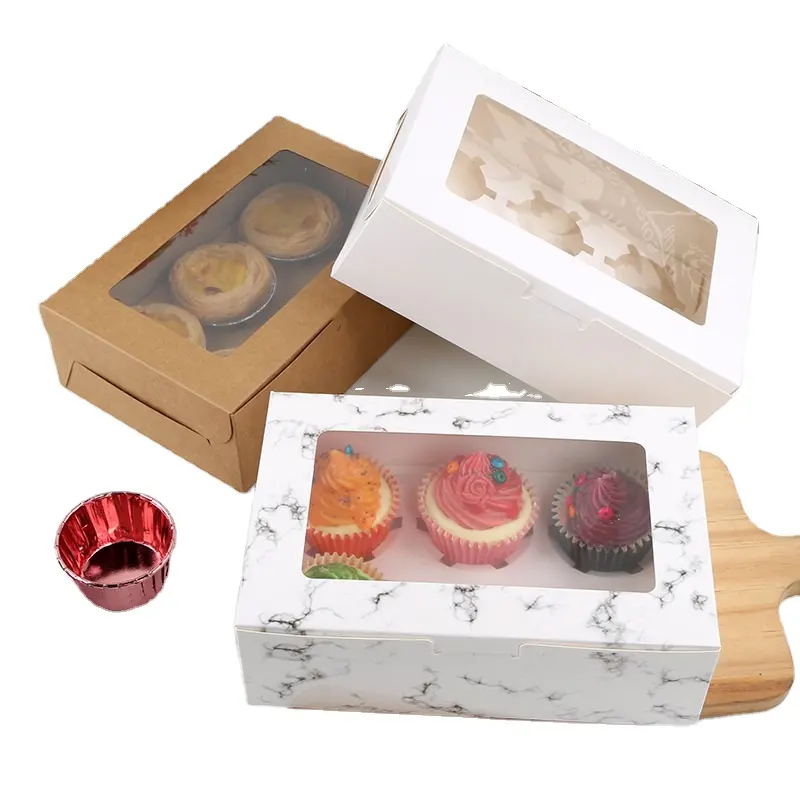 Wholesale Custom Kraft Paper Window Clear 4 6 12 24 Hole Muffin Cup Cake Cupcake Packaging Box Transparent Mini Cupcake Box