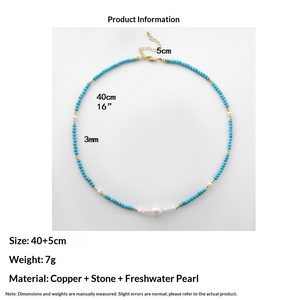 Collier en perles de bambou imitation perle turquoise rétro français, design de niche pour femmes, chaîne de clavicule sportive tendance, bijoux - Product Image 5