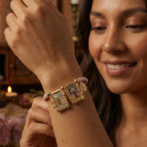 Pulsera Go2boho de Nuestra Señora de Guadalupe y <span class=keywords><strong>Jesús</strong></span>, Medalla de Doble Imagen, Pulsera Católica Ajustable con Borde de Cristal Hecho a Mano - Product Image 4