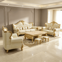 Ensemble de canapés en cuir de style européen de luxe, cadre en bois sculpté doré classique, meubles de salon, canapé pour maison, villa, hôtel