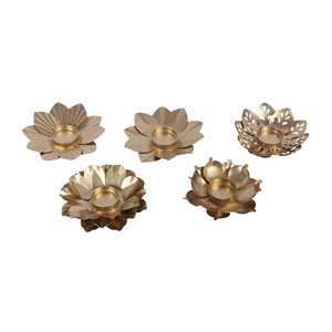 Lot de 5 photophores en métal faits à la main en forme florale pour décoration de maison festive et faveurs de mariage pour le salon - Product Image 1