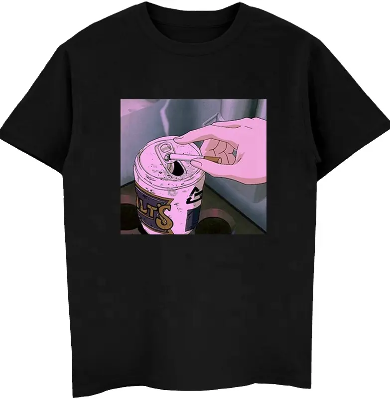 Toptan Sad Anime Vaporwave T-shirt T-shirt ku T-shirt erkek rahat T shirt % 100% pamuk kısa kollu Tees estetik japonya forması