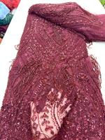 Tissu en dentelle perlée de Dubaï, 8 couleurs disponibles, tulle brodé français, respirant, résistant aux plis, poids moyen, pour femmes