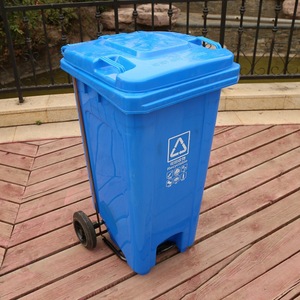 Poubelle extérieure à pédale de tri 120L, grande poubelle en plastique pour l'assainissement, usage commercial avec couvercle, poubelle de parc - Product Image 3