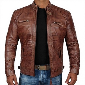 Chaqueta de Cuero para Hombre de Primera Calidad, Manga Larga, Color Marrón y Negro, Estilo Clásico, Resistente al Viento, Impermeable, Ignífuga, para Todas las Estaciones - Product Image 2