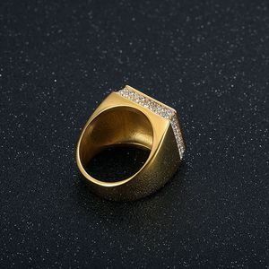 Geometric Hip Hop Men's <b>Ring</b> Gold Plated <b>Titanium</b> Steel Full Diamond Micro Pave Party Jewelry - Product Image 4