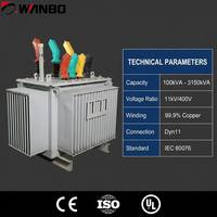 Transformateur de puissance triphasé immergé dans l'huile Wanbo-164 100kVA-3150kVA avec bornes isolées en aluminium et plastique S13-M pour distribution