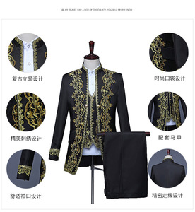 Completo da Uomo Vintage Europeo in Tre Pezzi, Smoking Dorato, Costume per <span class=keywords><strong>Opera</strong></span> e Spettacoli, Set Bianco per Uomo - Product Image 4
