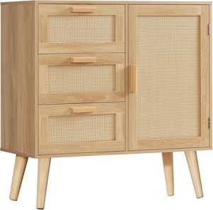 Gabinete de almacenamiento decorativo para muebles de sala de estar de estilo moderno con puerta de ratán y estante ajustable de 3 cajones para dormitorio y comedor - Product Image 5