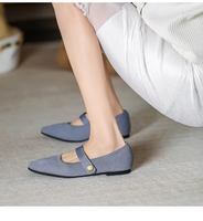 Sepatu Wanita Rajut Model Mary Jane, Ujung Runcing, Sepatu Balet, Kancing Mutiara, Tali Gesper, Bernapas, Penyangga Lengkung Kaki, Sol Karet