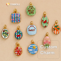 YML & roestvrijstalen bedrukte hanger fruit bloemen letter gestreept patroon voor charme DIY armband ketting sieraden accessoires