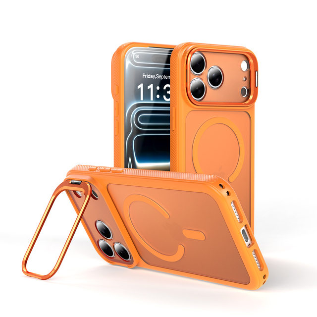 Premium Magnetic Phone Case with Camera Lens Frame Kickstand Shockproof Anti-Scratch Protective Cover for iPhone 18 17 Pro Max