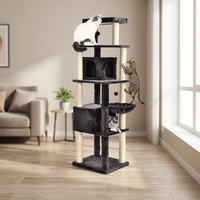 Arbre à chat extra-haut de 74 pouces avec deux condos pour chats, panier suspendu, plusieurs perchoirs et poteaux à gratter en sisal pour intérieur