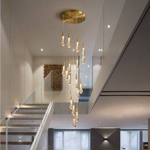 Hauts Plafonds Goutte De Pluie D'or Led Pendentif Lumière Moderne De Luxe Escalier Clair Bulles Long Lustre - Product Image 2