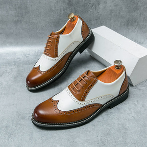 รองเท้าหนังแท้สำหรับผู้ชาย พื้นรองเท้าทำมือ แบบมันเงา ทรงกลม สไตล์อังกฤษ ไซส์ใหญ่ ลายสลักแบบโบรก - Product Image 4