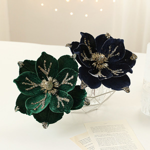 Décorations <span class=keywords><strong>de</strong></span> <span class=keywords><strong>Noël</strong></span> modernes en tissu <span class=keywords><strong>de</strong></span> luxe haut <span class=keywords><strong>de</strong></span> gamme <span class=keywords><strong>de</strong></span> 24 cm, nouvelles fleurs artificielles floquées à la poudre collante - Product Image 5