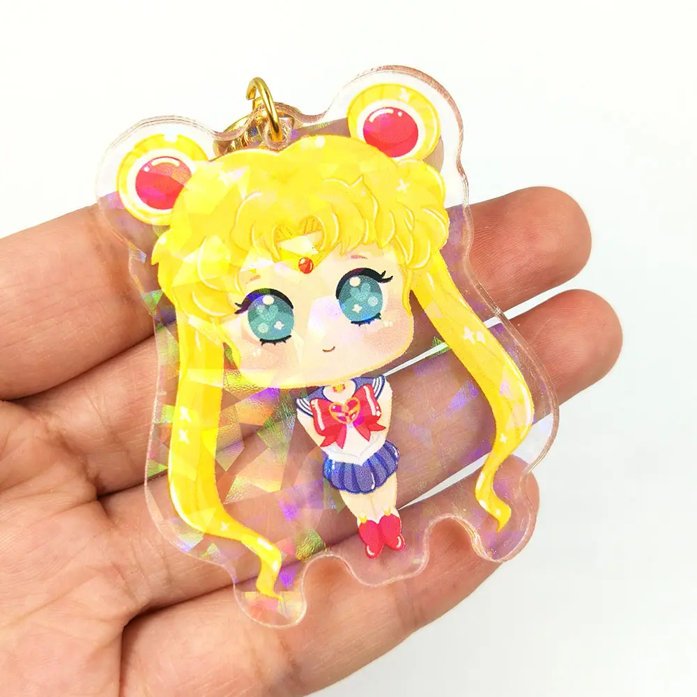 Custom Lovely Anime Plastic Charm Cracked Holographic Make Your Own Printed Acrylic Key chain