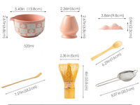 Ensemble de thé matcha japonais en céramique, boîte rose à 7 pièces, motif carré à carreaux, petites fleurs de cerisier, filtre, boîte cadeau