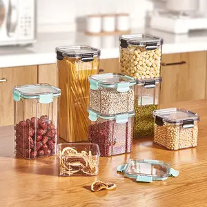Eco Friendly BPA Free Plastic Fridge Food Container Set Meal Prep Clear Food Pantry Storage With Lid