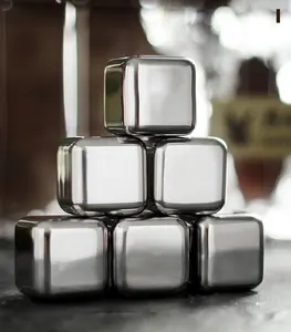 Herbruikbare Metal Ice Cube Chilling Whisky Steen Met Tang En Opbergdoos Food Grade 304 Roestvrij Staal Koeler Ice Cube