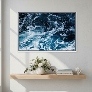 Modern Coastal <b>Canvas</b> Print: Elegant 3D Ocean Wave Wall Art,WHITE <b>FRAMED</b> <b>CANVAS</b> - Product Image 3