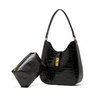 Sac à main hobo en cuir de vachette gaufré crocodile pour femme, sac à bandoulière 3-en-1 avec pochette amovible, sac vintage à porter sous le bras