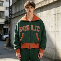 Veste personnalisée avec appliqué brodé, style preppy, col côtelé, fermeture éclair, patchwork décontracté, unisexe, vêtements d'extérieur pour l'automne