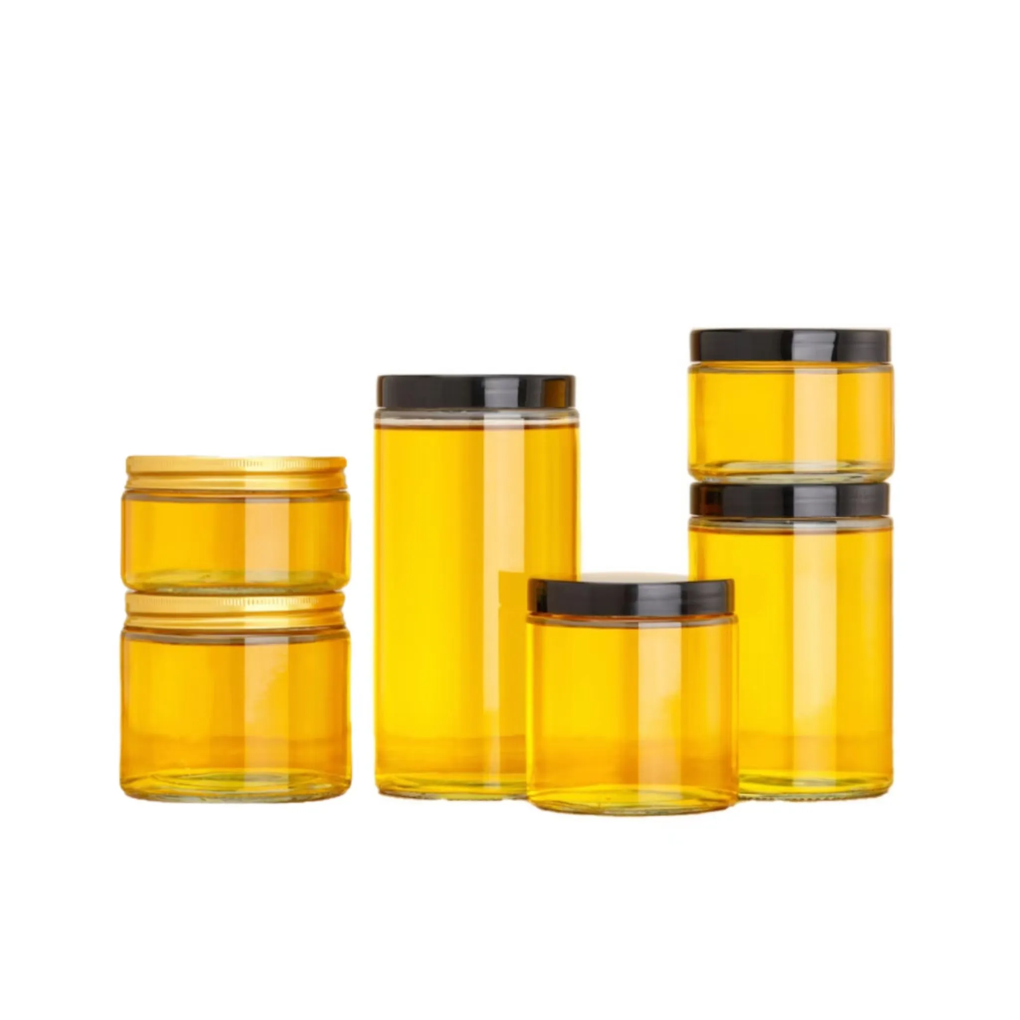 Honey Jam guci wadah silinder bulat kaca massal dengan tutup logam grosir 100ml 200ml 250ml 350ml 500ml berkemah dapur makanan