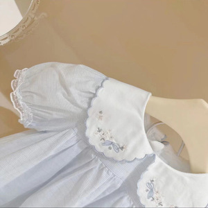Robe de princesse en coton pour bébé fille, col <span class=keywords><strong>Peter</strong></span> <span class=keywords><strong>Pan</strong></span> brodé, manches bouffantes, pour les fêtes d'été et le quotidien - Product Image 2