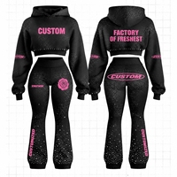 Conjunto largo de 2 piezas para mujer, estilo hip hop, con capucha, manga larga, ropa deportiva, ajuste ceñido, estampado de personajes, ecológico, talla XXS, textura gofrada.