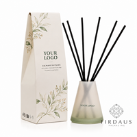 Diffuseur d'arômes en verre élégant et luxueux Firdaus avec bouchon en bois, logo personnalisé pour la décoration d'hôtel et de maison
