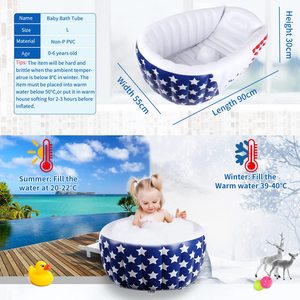 Inflatable Baby Bathtub Foldable Star Print Infant <b>Shower</b> Tub with <b>Hook</b> for Newborn Toddler - Product Image 2