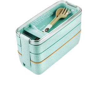 <span class=keywords><strong>3</strong></span> طبقات lunway way آمنة مانعة للتسرب في الميكروويف حاوية تخزين بنطو قش القمح البلاستيك ميزة قابلة للحرارة البلاستيك - Product Image 1