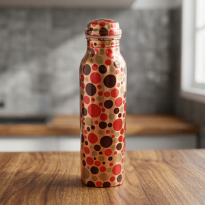 Bouteille d'eau en cuivre avec motif à pois rouges et bruns, design moderne, portable, pour les voyages - Product Image 3