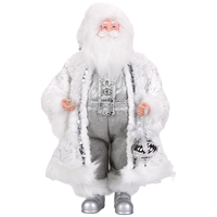 Muñeco de Papá Noel con Lentejuelas Blancas como la Nieve, Figura de Pie de 36 Pulgadas con Adorno Plateado para Decoración de Bodas de Invierno