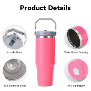 แก้วน้ำสแตนเลสสองชั้นเคลือบผง ขนาด 20 ออนซ์ 30 ออนซ์ พร้อมหลอดและหูจับ สำหรับเครื่องดื่มร้อนและเย็น ขายส่ง - Product Image 3