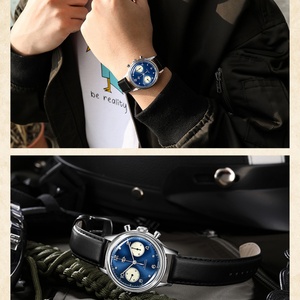 RED STAR 1963 38mm Dark Blue Men Chronograph Watch Acrylic Sapphire Glass Mirror ST1901 Gooseneck <b>Clock</b> Man Relogio Masculino - Product Image 6