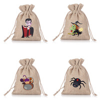 Logo personnalisé Halloween fête friandises sac mignon citrouille vampire sorcière pochette à cordon toile de jute lin Jute enfants Goodies bonbons cadeaux