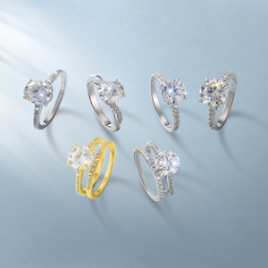 Bộ trang sức đính hôn bằng bạc sterling 925 nguyên chất, kim cương moissanite nhân tạo, mạ vàng 14K, nhẫn cưới dành cho nữ, quà tặng, chất lượng VVS - Product Image 3