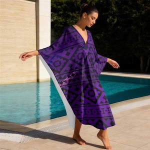 Abiti Kaftan di Tendenza, Copricostume per Costumi da Bagno, Vestito Intero con Stampa Geometrica Etnica, Abiti Estivi da Resort - Product Image 4