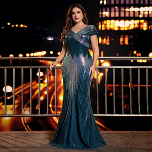 Elegante Vestido de Noche Formal con Cuentas, Cuello en V y Manga Corta, para Fiesta de Cóctel, de Lujo, Ajustado, para Madres, Tallas Grandes - Product Image 5