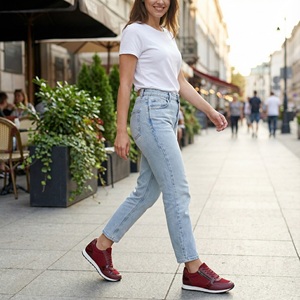 Nouvelles baskets basses personnalisées <span class=keywords><strong>bordeaux</strong></span> en maille et PU pour femmes 2026 (à lacets + fermeture éclair latérale) - Product Image 6