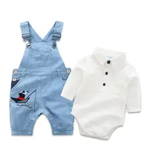 Baby Boy Clothes Set 100% Cotton Toddler Plain Boys Newborn Korean Jumpsuit Suspenders with Hat Baby Outfit Suit