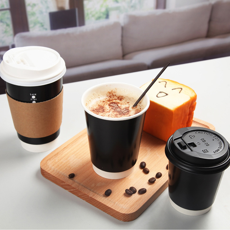 Одноразовые бумажные стаканчики для горячего кофе с двойными стенками и крышками