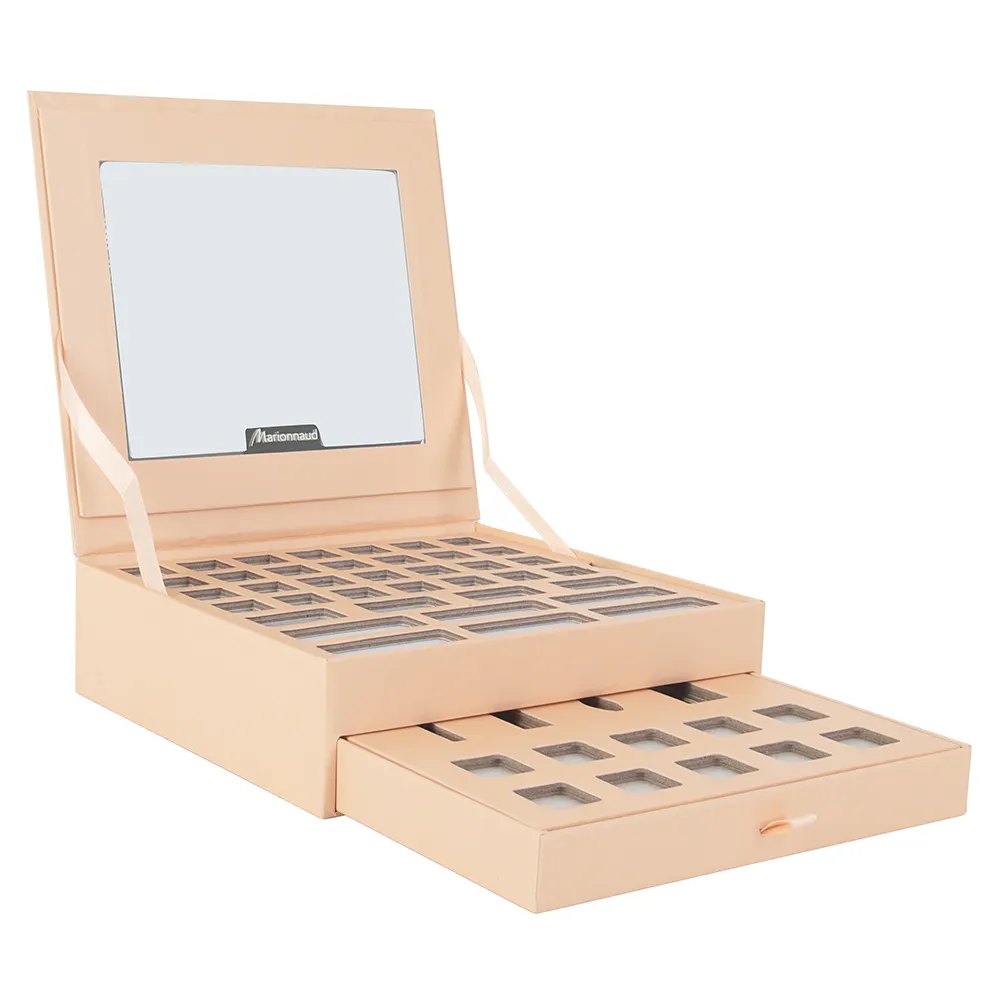 Wholesale Cardboard Pink Jewelry Makeup Set Organizer Cosmetics Double Square Boxの光で構成するミラー