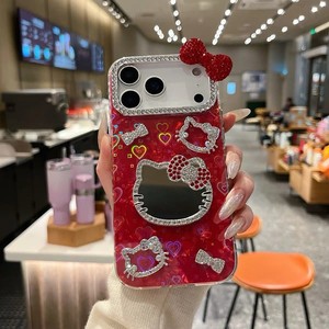Funda de lujo para teléfono móvil con diseño de lazo de diamantes y gatito, efecto espejo y mármol, para iPhone 11 12 13 14 15 16 17 Pro Max, venta al por mayor - Product Image 4