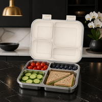 S004-3 Boîte Bento Réutilisable pour Nouveau-né, 4 Compartiments, 3 Compartiments, Mignonne, avec Couvercle en Acier Inoxydable, Capacité 1-3L, Anti-fuite, Sans BPA, Chauffable