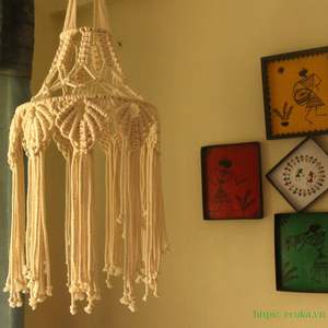 Abat-jour artisanal bohème 100% coton respirant, éclairage artistique tissé créatif, housse de lampe pour salle à manger, accessoire de maison, antistatique, solide - Product Image 5